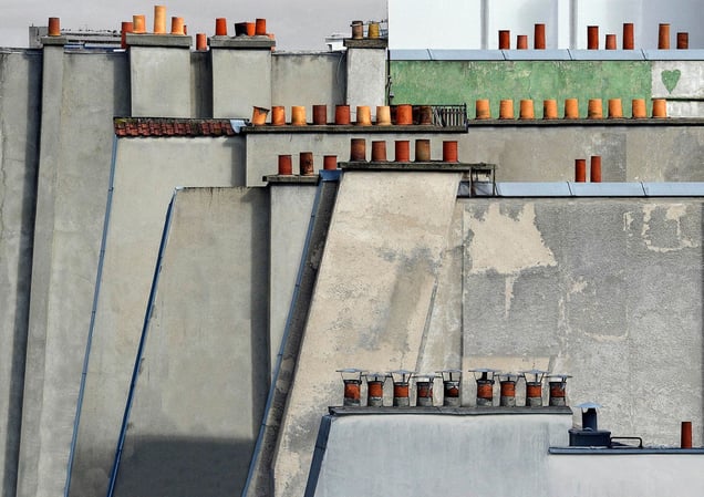 From the series "Paris Rooftops," which Wolf made during his years in the City of Light, an iconic location that initially stymied his creative efforts. Eventually, Wolf took to the roofs, discovering a simple and appealing geometric beauty that contrasted with the heavily loaded architecture found on the street level.