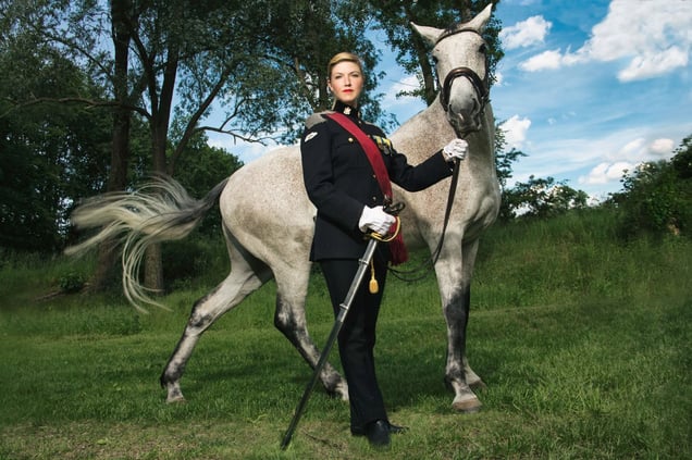 Tank regiment officer with a horse
