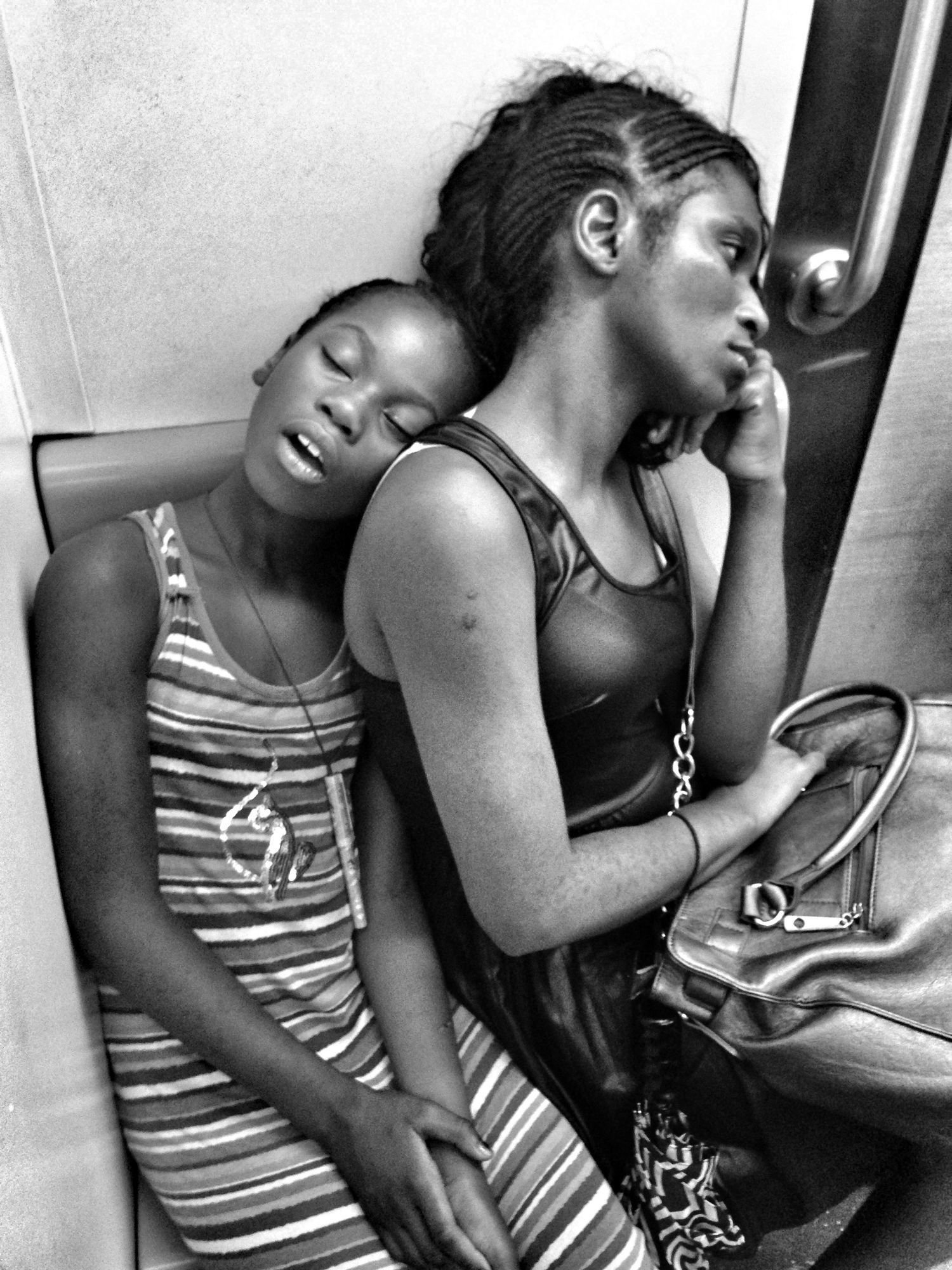 Exhausted NYC Families (B&W)
