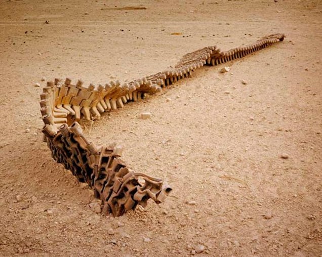 Track of destroyed Taliban tank at Farm Hada military base near Jalalabad. From "Forensic Traces of War" © Simon Norfolk