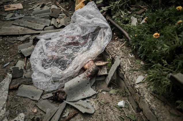 A local resident killed during an air attack in the Luhanskaya village