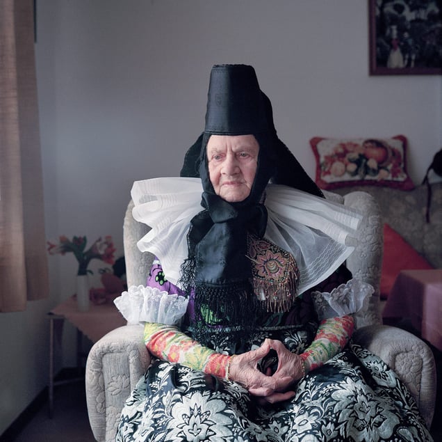 Engel Marie Meier (b. 1921) in her special dress for church at High Christian Holidays, Schaumburger Land, Germany, 2011. From the series: Village Queens. The last women in their traditional peasant garbs