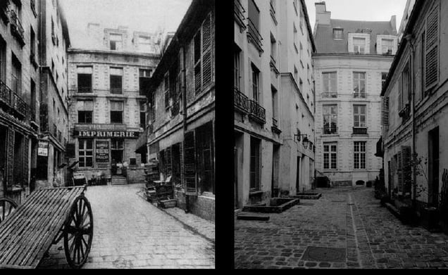 15 rue Tiquetonne, cour, 1907, © Eugene Atget. 15 rue Tiquetonne, cour, 1998, © Christopher Rauschenberg.