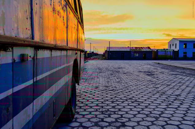 The central square of the village of Chipaya at sunset