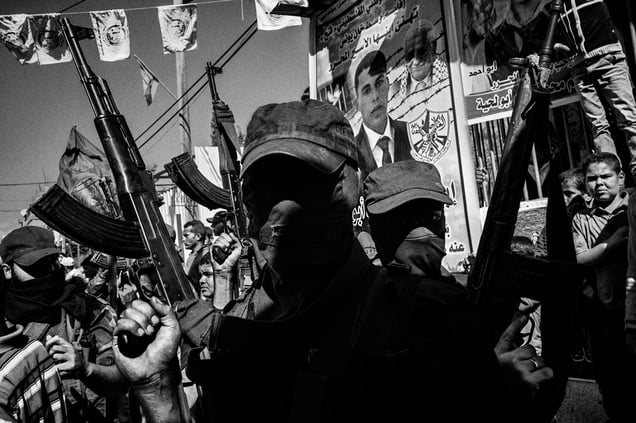 Militiamen attend Ibraheem Abu-Lahea welcome celebration after his release from prison