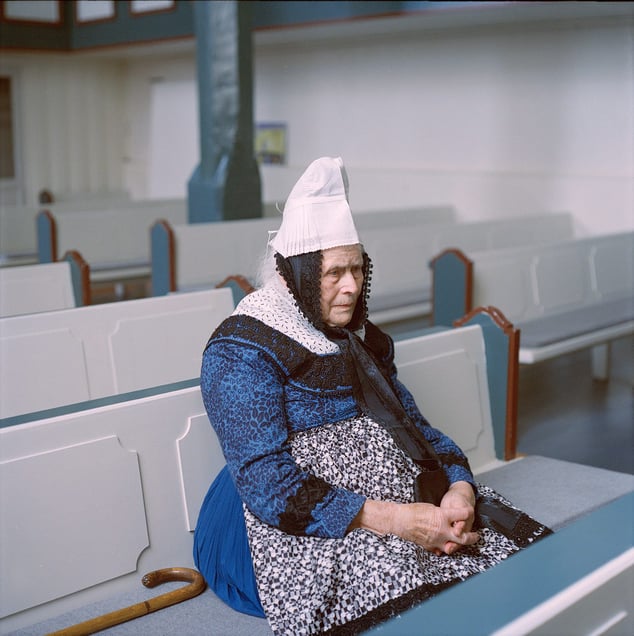 Gertrude Lesch (b. 1921) in her Sunday dress for Lord's Supper at church, Marburger Land, Hessia, Germany, 2014. From the series: Village Queens. The last women in their traditional peasant garbs