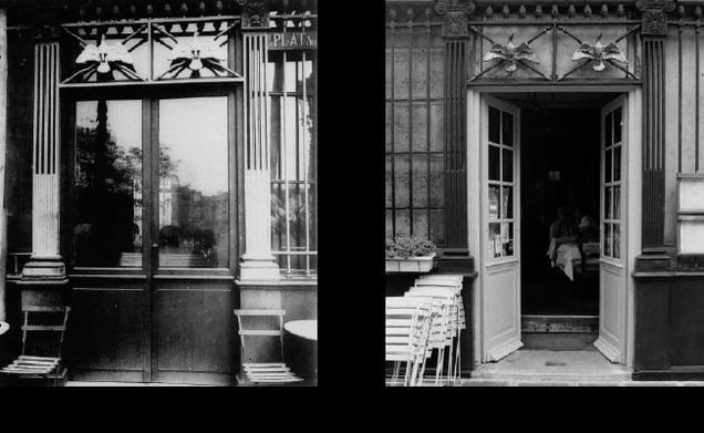 Cafe, 62 rue de l'Hôtel-de-Ville, 1903, © Eugene Atget. Cafe, 62 rue de l'Hôtel-de-Ville, 1997, © Christopher Rauschenberg.