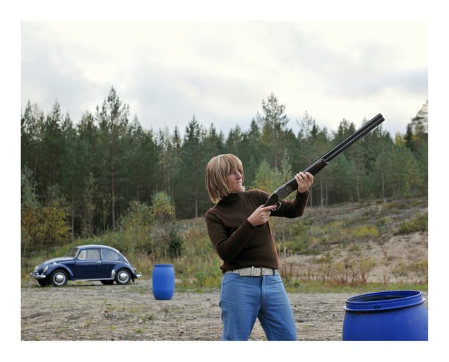 FIG. 019KI (TM)                                   Father and son clay pigeon shooting day Särkikangas sandpit.                   Year: 1975 (2015)                        Location: Vilppula