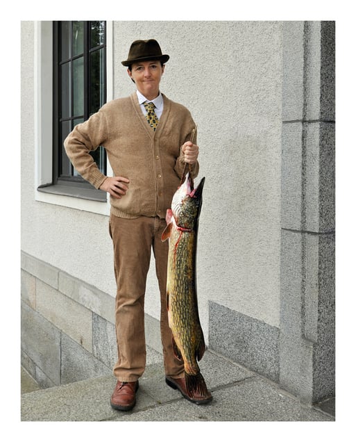 FIG. 077OI (TM)                             Forester Häggman and an eight-kilogram pike.                                      Year: 1955 (2015).                         Location: Mänttä