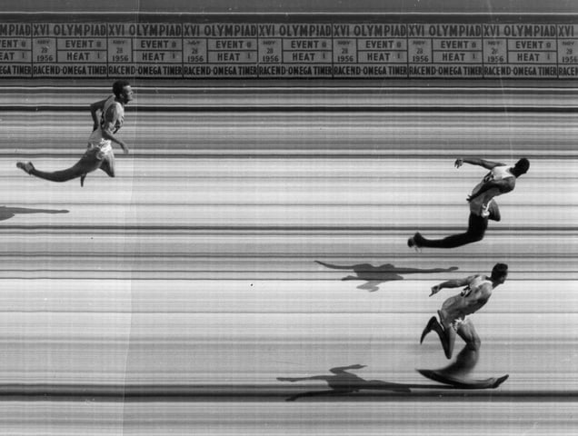 Melbourne Olympic Games 1956, Athletics, 110 m Hurdles – Joel Shankle (USA) 3rd, Jack Davis (USA) 2nd, Lee Calhoun (USA) 1st, 2023.