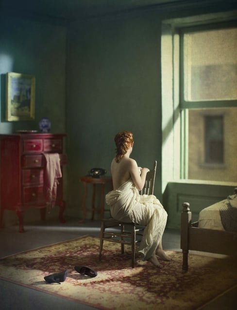 Green Bedroom (Morning). From the series "Hopper Meditations" © Richard Tuschman