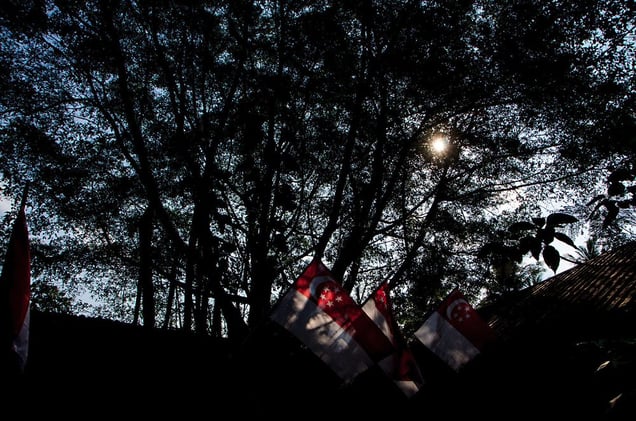 Flags of Singapore at the last village of Singapore,National Independence Day of Singapore© Amrita Chandradas