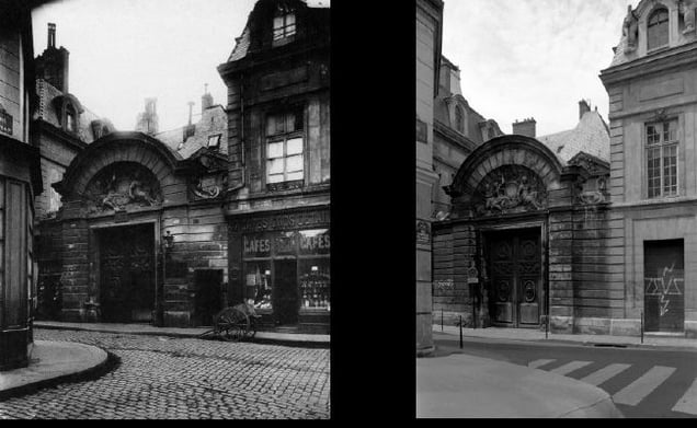 Hôtel des Ambassadeurs de Hollande, 47 rue Vieille-du-Temple, 1898, © Eugene Atget. Hôtel des Ambassadeurs de Hollande,  47 rue Vieille-du-Temple, 1997, © Christopher Rauschenberg.