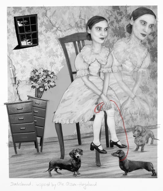 Dachshund inspired by Flicka med hundvalpar