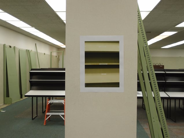 Installation view, one of '12Dislocations,' in Bookless,' Madison (WI) Public Library, 2012