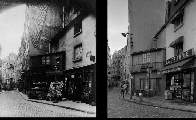 Rue Galande, 1899, © Eugene Atget. Rue Galande, 1998, © Christopher Rauschenberg.