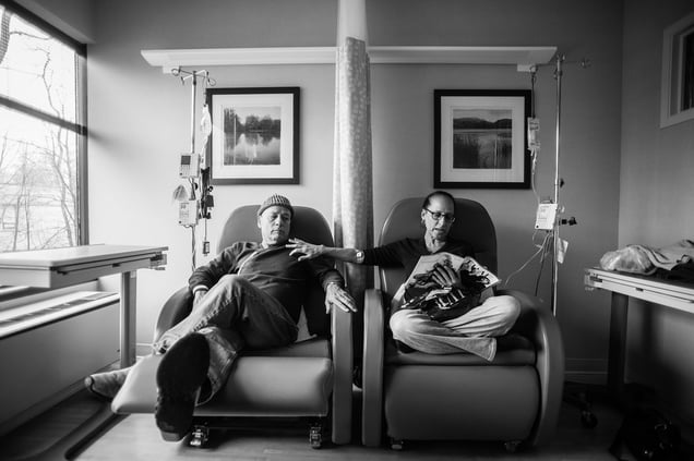Howie sits beside his wife Laurel as they get their weekly chemotherapy treatments. Greenwich, Connecticut, US, 30 January 2013.
