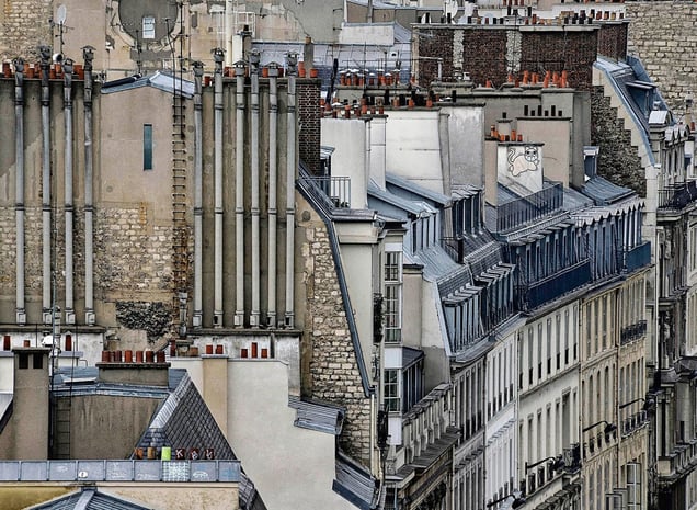 From the series "Paris Rooftops," which Wolf made during his years in the City of Light, an iconic location that initially stymied his creative efforts. Eventually, Wolf took to the roofs, discovering a simple and appealing geometric beauty that contrasted with the heavily loaded architecture found on the street level.