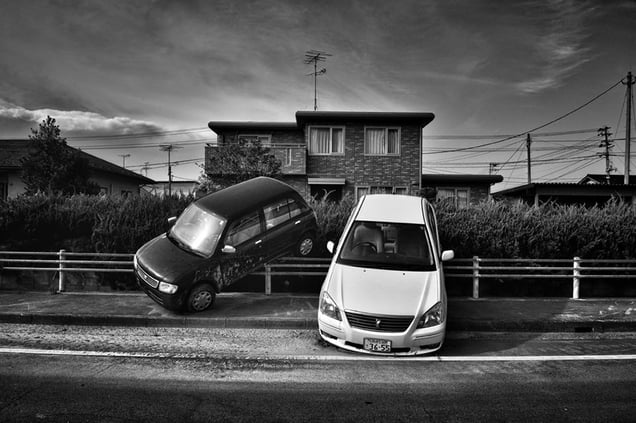 Cars parked by the Tsunami, from the series Fukushima "No Go" Zone, © Pierpaolo Mittica.