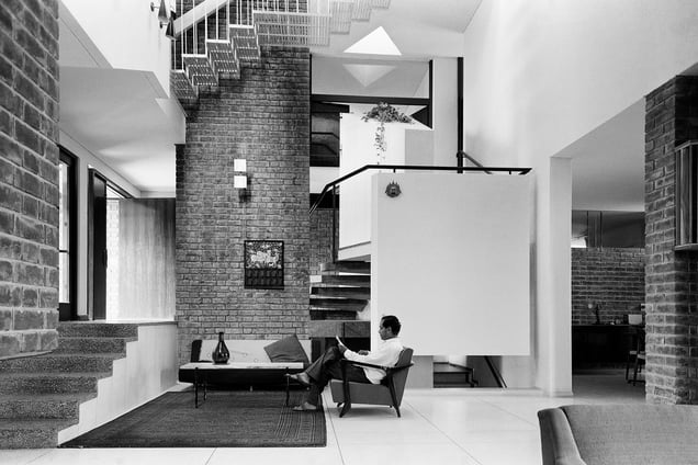 A.P. Kanvinde at home, 1966. Architect: A.P. Kanvinde. Photograph courtesy Madan Mahatta Archives and PHOTOINK
