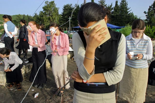 Mt. Meiron, May 04 - Young orthodox Jewish women pray at the site of Rabbi Shimon Bar-Yohais tomb © Natan Dvir