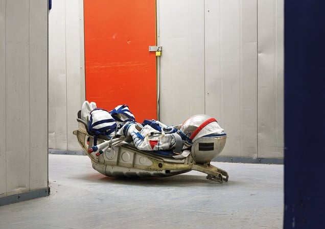 SOKOL KV2 Space Suit, KAZBEK seat from a Soyuz rocket, Warehouse, London, United Kingdom, 2009 © Vincent Fournier