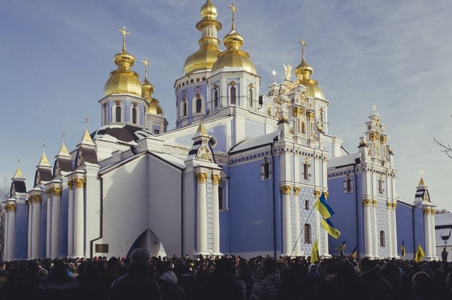 Funeral of Mikhail Zhiznevsky, known as ‘LOKI’, in a St. Michael's Church. Mikhail was the second victim in the confrontation on Hrushevskoho street, he was a member of UNA-UNSO, citizen of Belarus. Was killed by two shots at the age of 25. Kyiv, January 26, 2014.