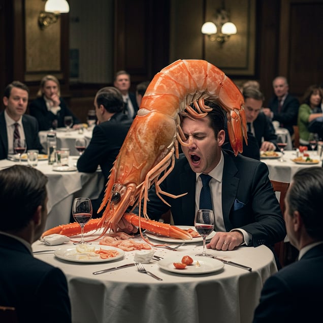 The waiter advised against the jumbo shrimp. But did Arnold listen? Of course not.