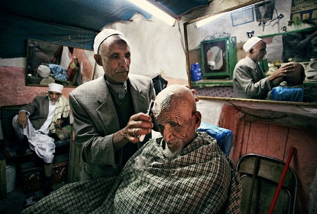 Sana'a, Yemen: The hairdresser and barber shop in the old part of one of the most spectacular towns in the world. © Matjaz Krivic