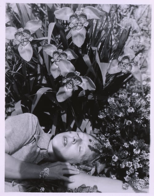Self-portrait with orchids, 1939. © André Morin, courtesy of the collection Soizic Audouard