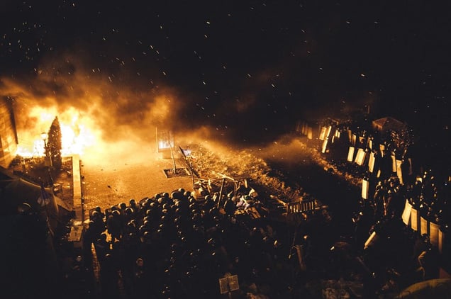 During another assault of the Maidan by police all the tents were burned. Kiev, Feb. 18, 2014