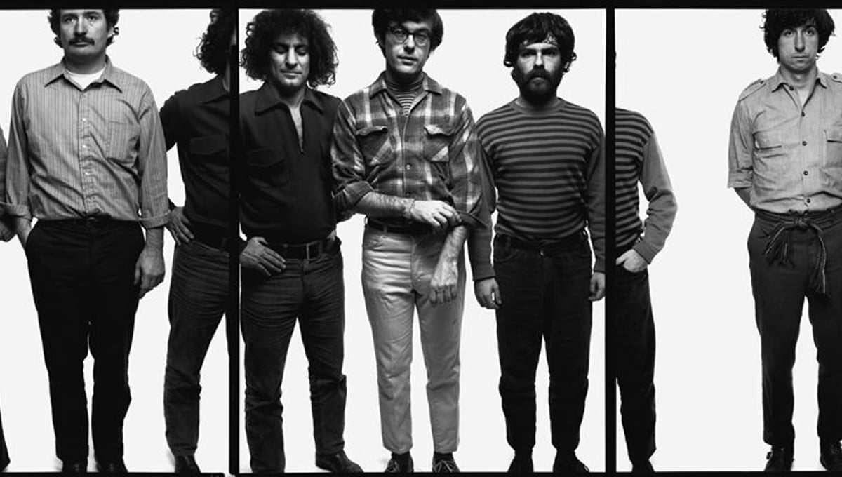 The Chicago Seven: Lee Weiner, John Froines, Abbie Hoffman, Rennie Davis, Jerry Rubin, Tom Hayden, Dave Dellinger, Chicago, September 25, 1969, © 2008 The Richard Avedon Foundation