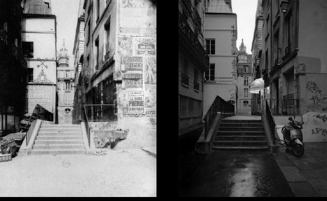 Rue Saint-Bon, 1903, © Eugene Atget. Rue Saint-Bon, 1998, © Christopher Rauschenberg.