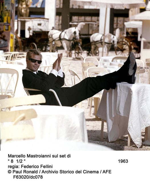 Marcello Mastroianni, Fellini 8 1/2. Courtesy of Paul Ronald, Archivio Storico del Cinema, AFE.