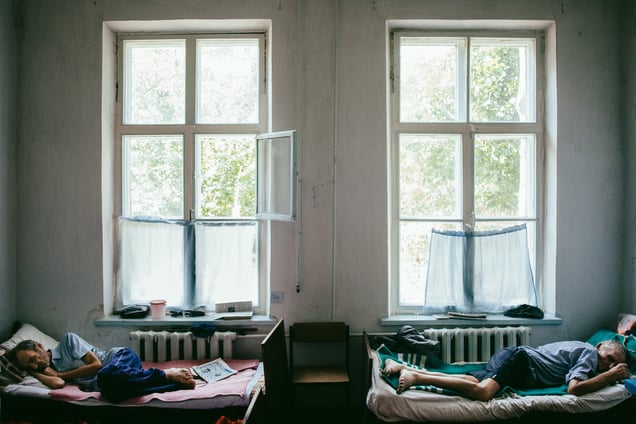 Leonid, 1954, and Anatoly, 1936. Diagnosis: MDR TB. Novozburevka TB hospital, August 2011.