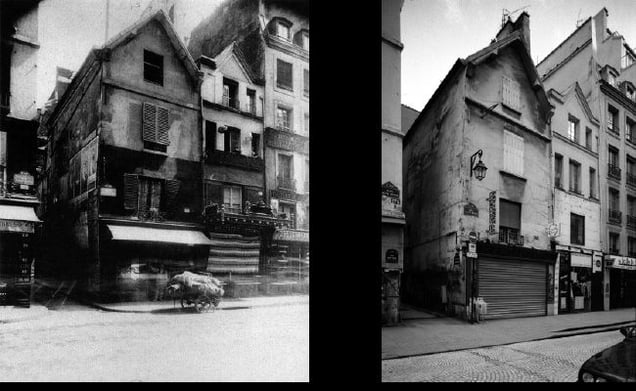 Coin de passage Basfour, 176 rue Saint-Denis, 1907, © Eugene Atget. Coin de passage Basfour, 176 rue Saint-Denis, 1998, © Christopher Rauschenberg.