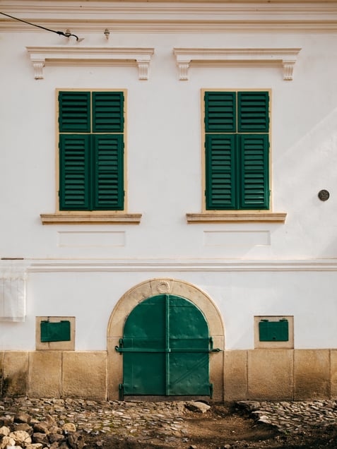 A village of white and green