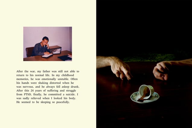 After the war, my father was still not able to return to his normal life. In my childhood memories, he was emotionally unstable. Often his hands were shaking distorted when he was nervous, and he always fell asleep drunk. After this 24 years of suffering and struggle from PTSD, finally, he committed a suicide. I was sadly relieved when I looked his body. He seemed to be sleeping so peacefully.