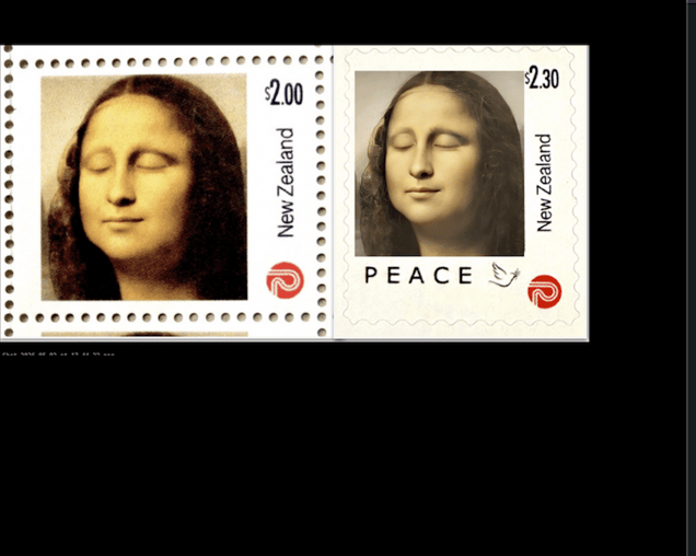First edition and second edition (Peace) Mona Lisa , New Zealand Post stamp