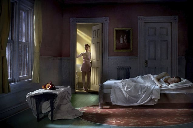 Pink Bedroom (Still Life At Night). From the series "Hopper Meditations" © Richard Tuschman