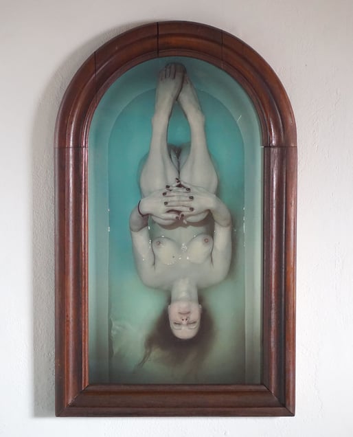Photograph of the final framed work on the wall. 47 cm x 77 cm.