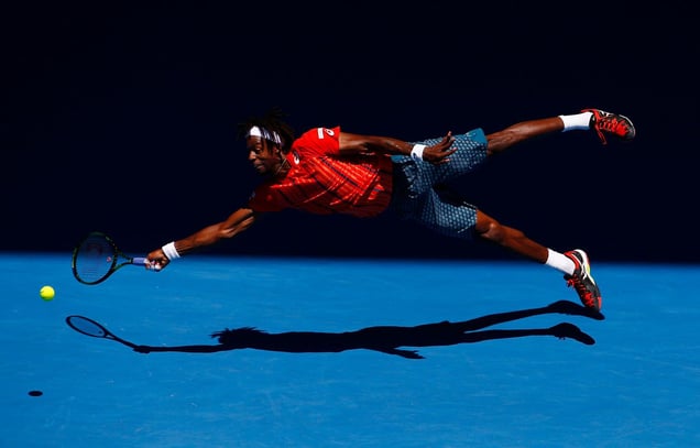 "Sequence as Gael Monfils dives at Australian Open 2016". From the Series "‘Superman’ Gael Monfils dives at Australian Open 2016"