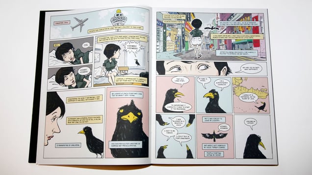 The illustrated story section. Me and Mynah - drawings by Sonny Liew.