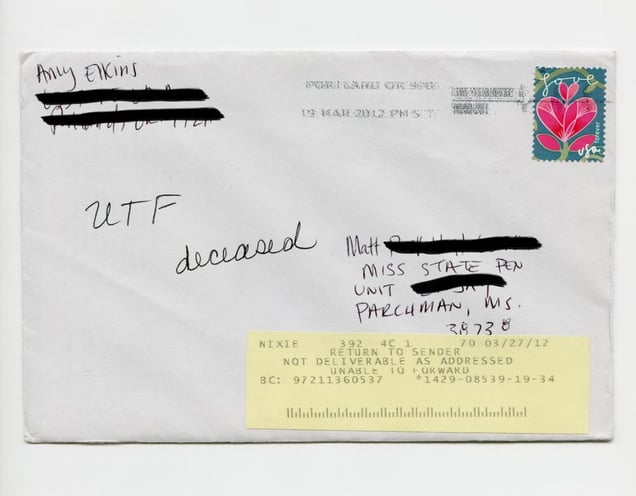 Return to Sender - "Deceased"  © Amy Elkins