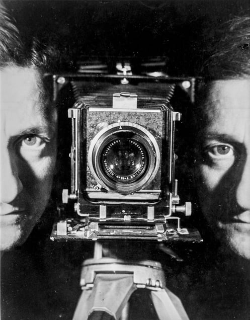 Self-Portrait, Paris, ca. 1937. Gelatin silver print. Printed later. Collection Helaine and Yorick Blumenfeld © The Estate of Erwin Blumenfeld