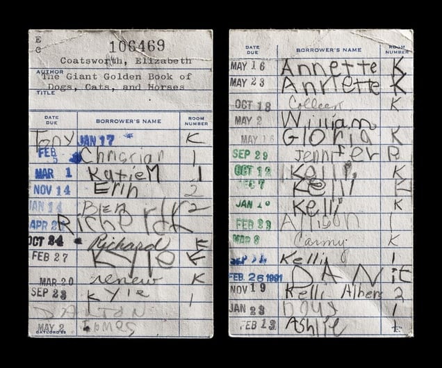 The Giant Golden Book of Dogs, Cats, and Horses, Check-Out Card Front & Back © Kerry Mansfield