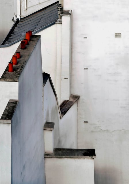 From the series "Paris Rooftops," which Wolf made during his years in the City of Light, an iconic location that initially stymied his creative efforts. Eventually, Wolf took to the roofs, discovering a simple and appealing geometric beauty that contrasted with the heavily loaded architecture found on the street level.