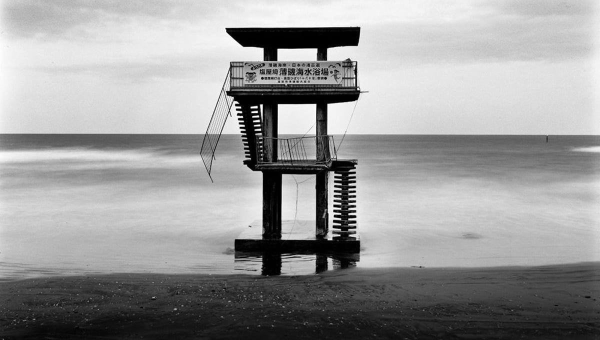Sea in Iwaki. Normally, people here can swim. The fishermen's society decided not to fish since an examination of the water showed it and the seafood very much contaminated by radioactive substances. One of the chair said "Do not eat any seafood up north from Chiba prefecture". He said some seafood had 14,000 bq/kg contamination level. From the series "Fragments/Fukushima" © Kosuke Okahara