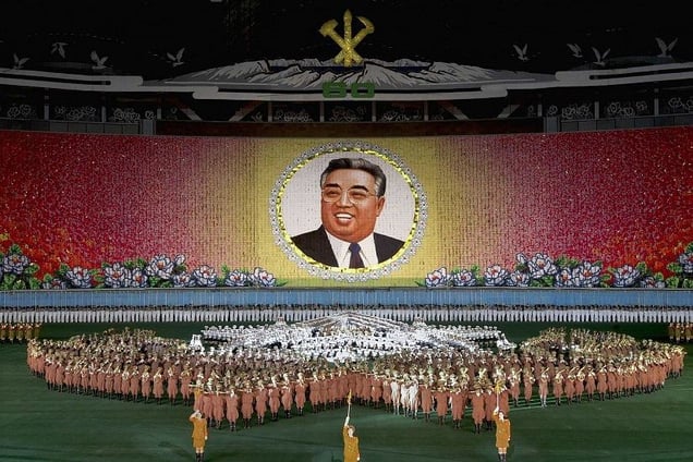 Arirang Festival to celebrate the 90th birthday of the late Kim Il Sung, 'the smiling sun of the Korean people,' May Day Stadium, Pyongyang.