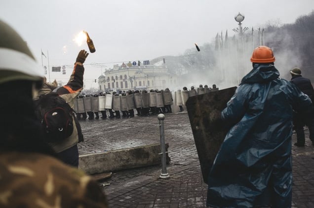 After the first killed to the European square moved second wave to attack riot police. Kiev, Feb. 20, 2014.